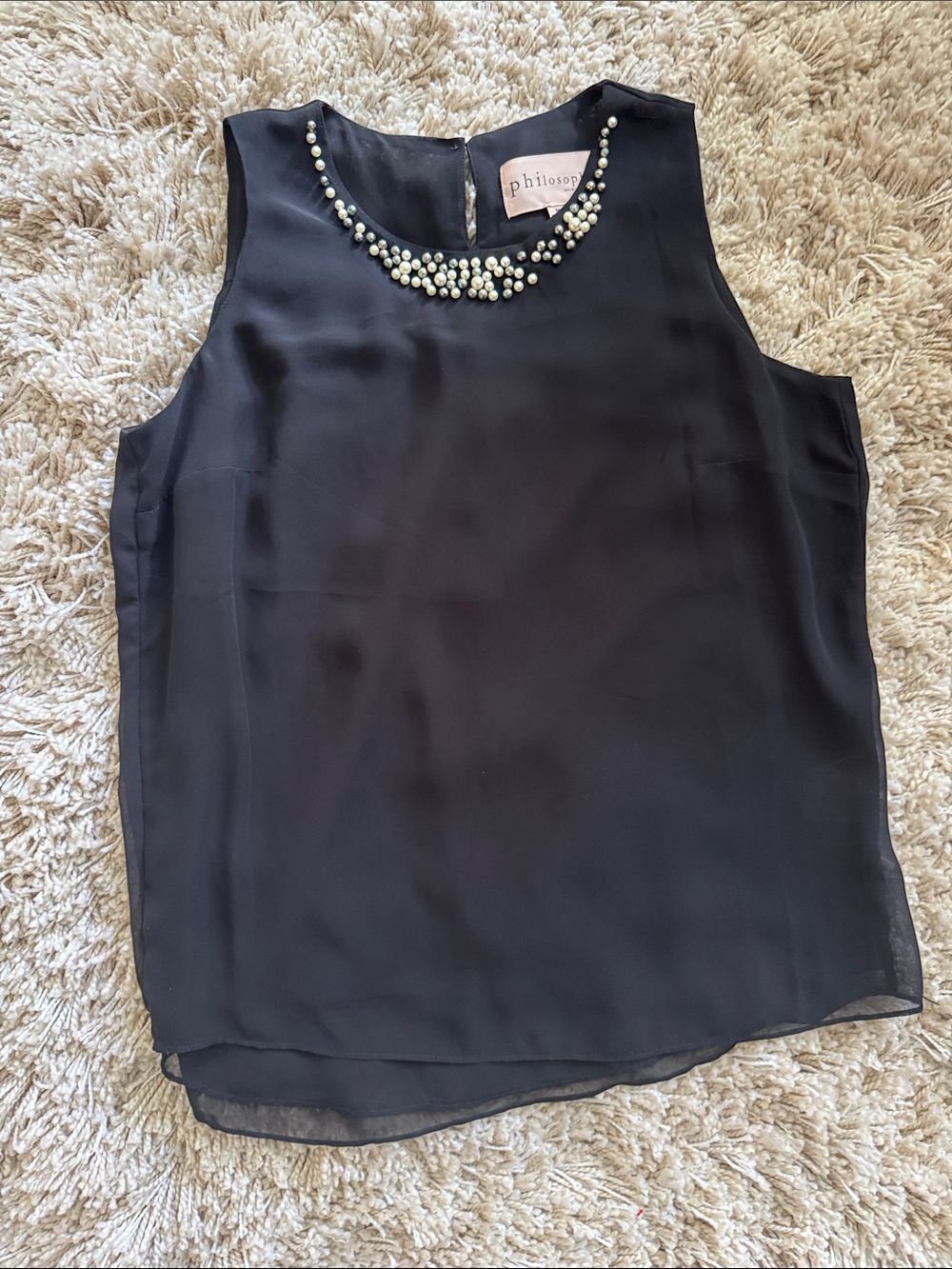 Philosophy Black Sleeveless Beaded/Pearly Neck Camisole